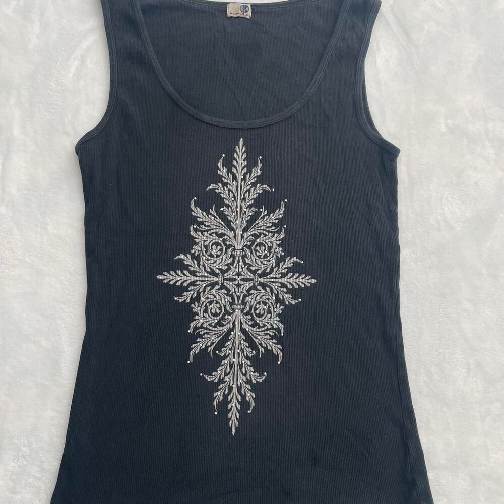 One World Grunge Tank Women's XL Punk Rhinestone Y2K 2000s Affliction Rock VTG